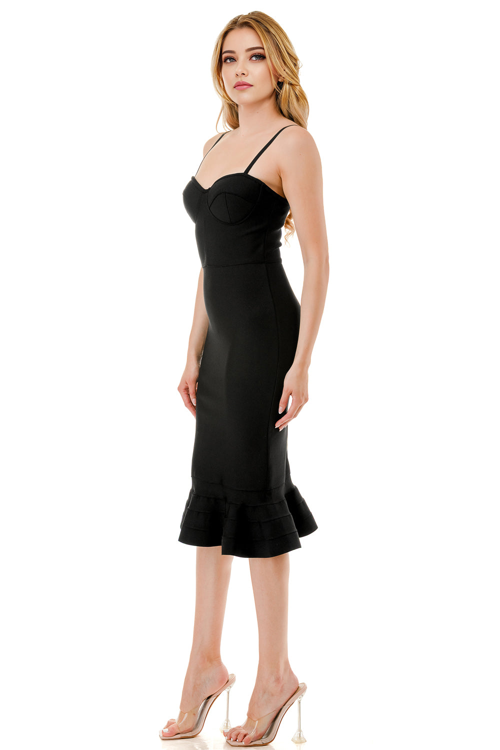 Cappuccino Muse Fluted Bandage Midi Dress