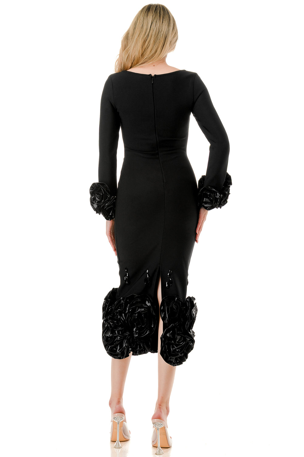 Midnight Rose Sleeve Bandage Midi Dress