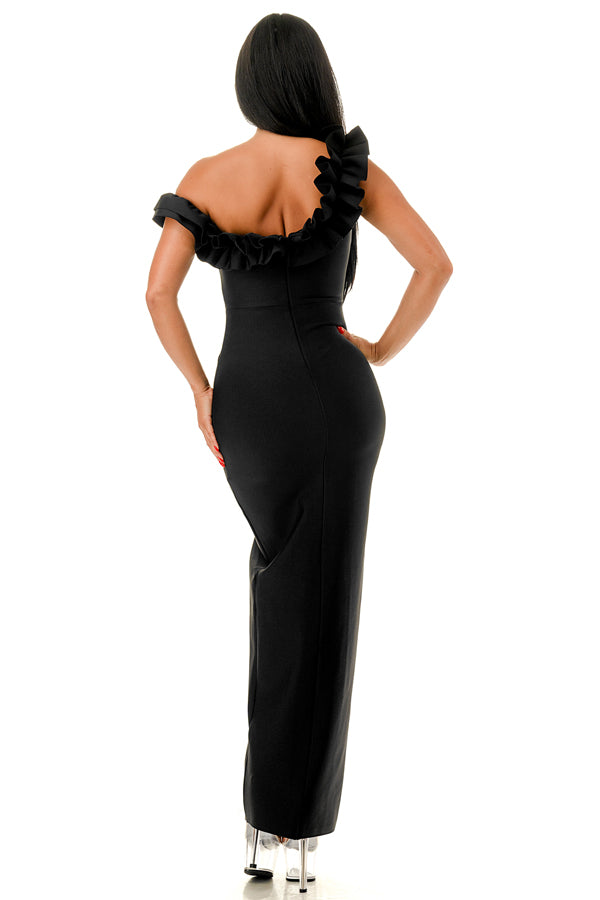 Scarlet Sonata Ruffle Bandage Gown