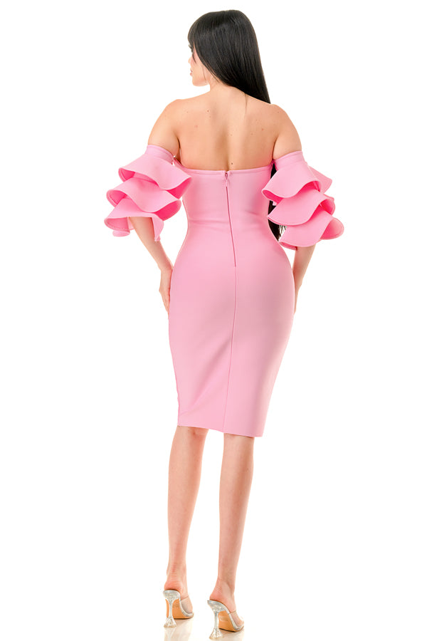 Romance Ruffle Sleeve Bandage Midi Dress