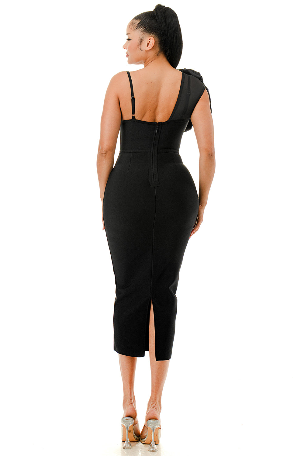Midnight Muse One-Shoulder Bandage Midi Dress