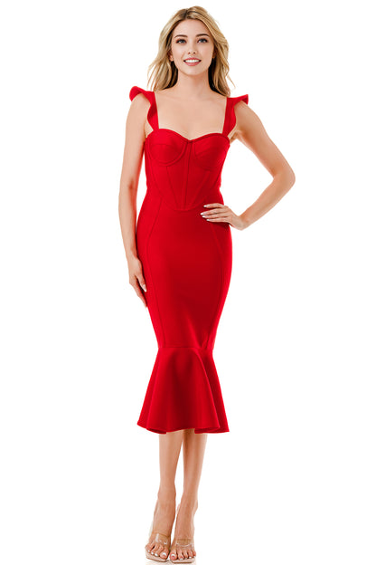 Scarlet Siren Corset Flare Bandage Midi Dress