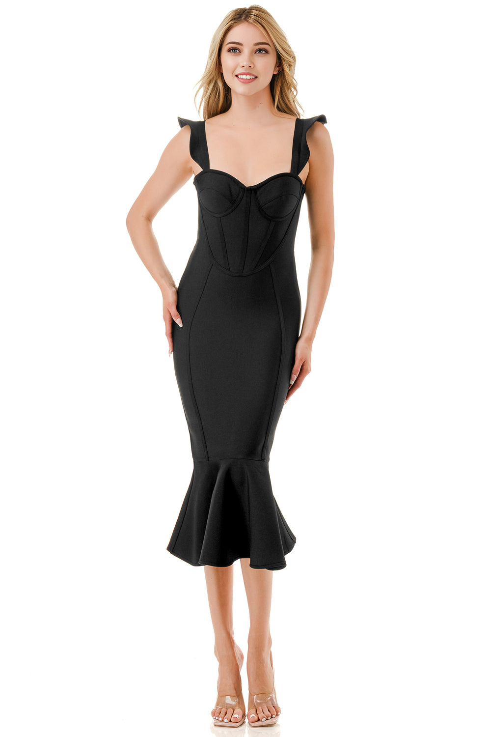 Scarlet Siren Corset Flare Bandage Midi Dress