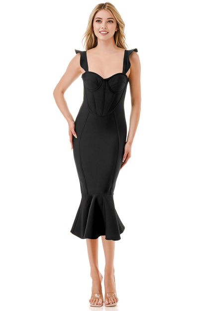 Scarlet Siren Corset Flare Bandage Midi Dress
