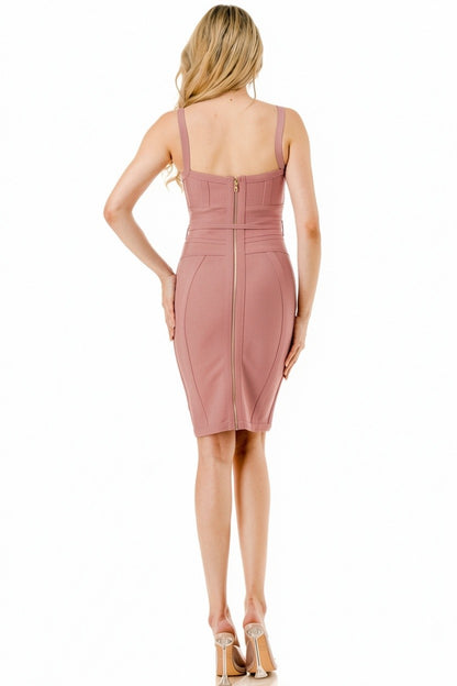 Scarlet Contour Cinch Bandage Midi Dress