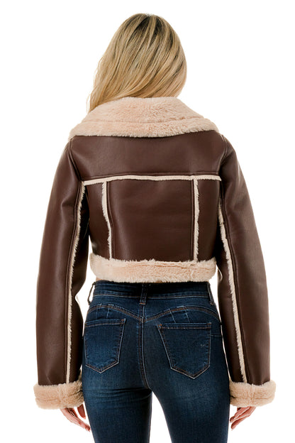 Midnight Chalet Cropped Shearling Jacket