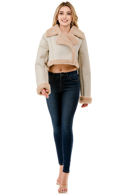 Midnight Chalet Cropped Shearling Jacket