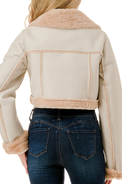 Midnight Chalet Cropped Shearling Jacket