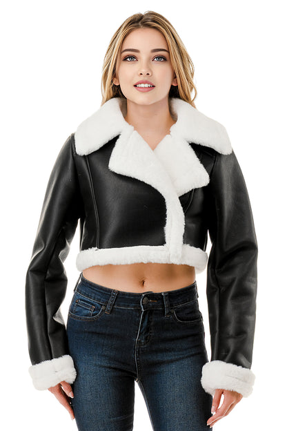 Midnight Chalet Cropped Shearling Jacket