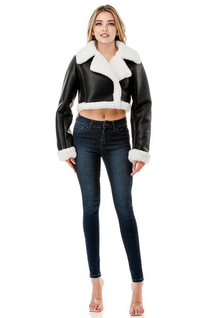 Midnight Chalet Cropped Shearling Jacket