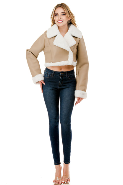 Midnight Chalet Cropped Shearling Jacket