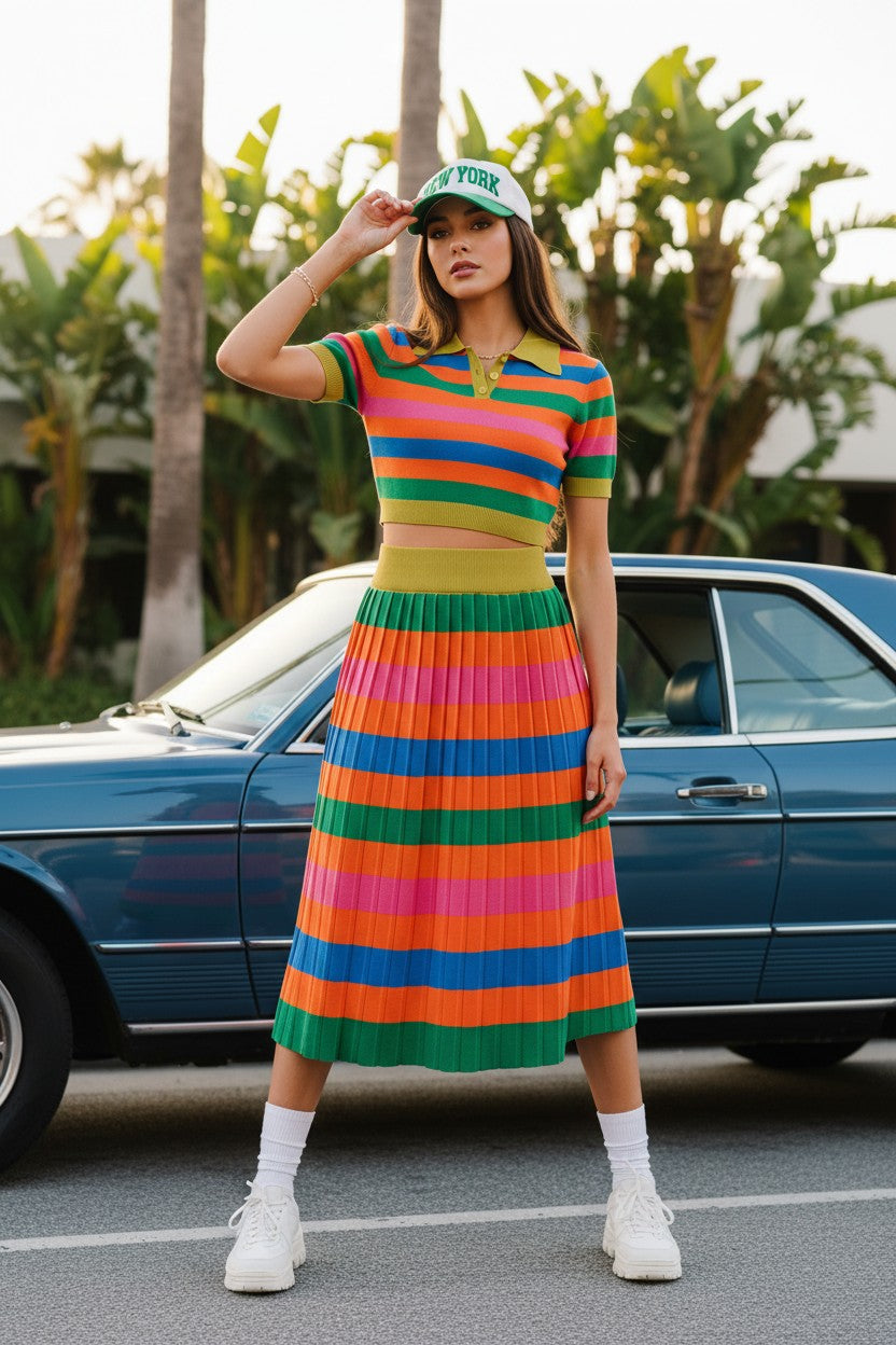 Santorini Sunset Pleated Knit Skirt Set