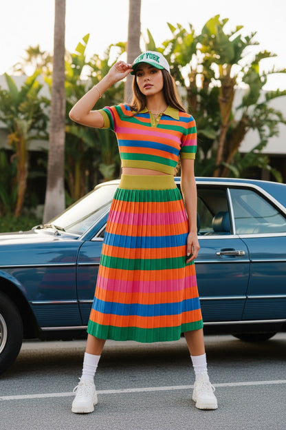 Santorini Sunset Pleated Knit Skirt Set