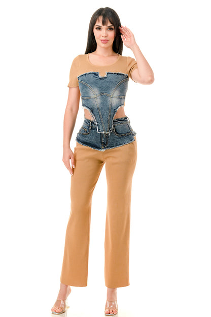 Outlaw Corset Denim Knit Pants Set