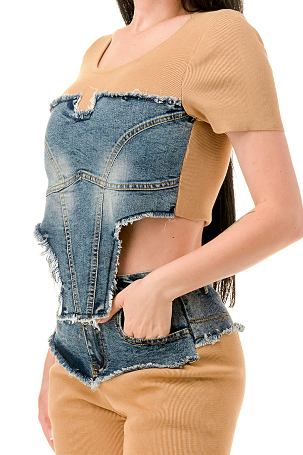 Outlaw Corset Denim Knit Pants Set