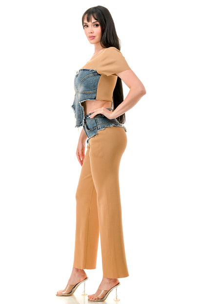 Outlaw Corset Denim Knit Pants Set