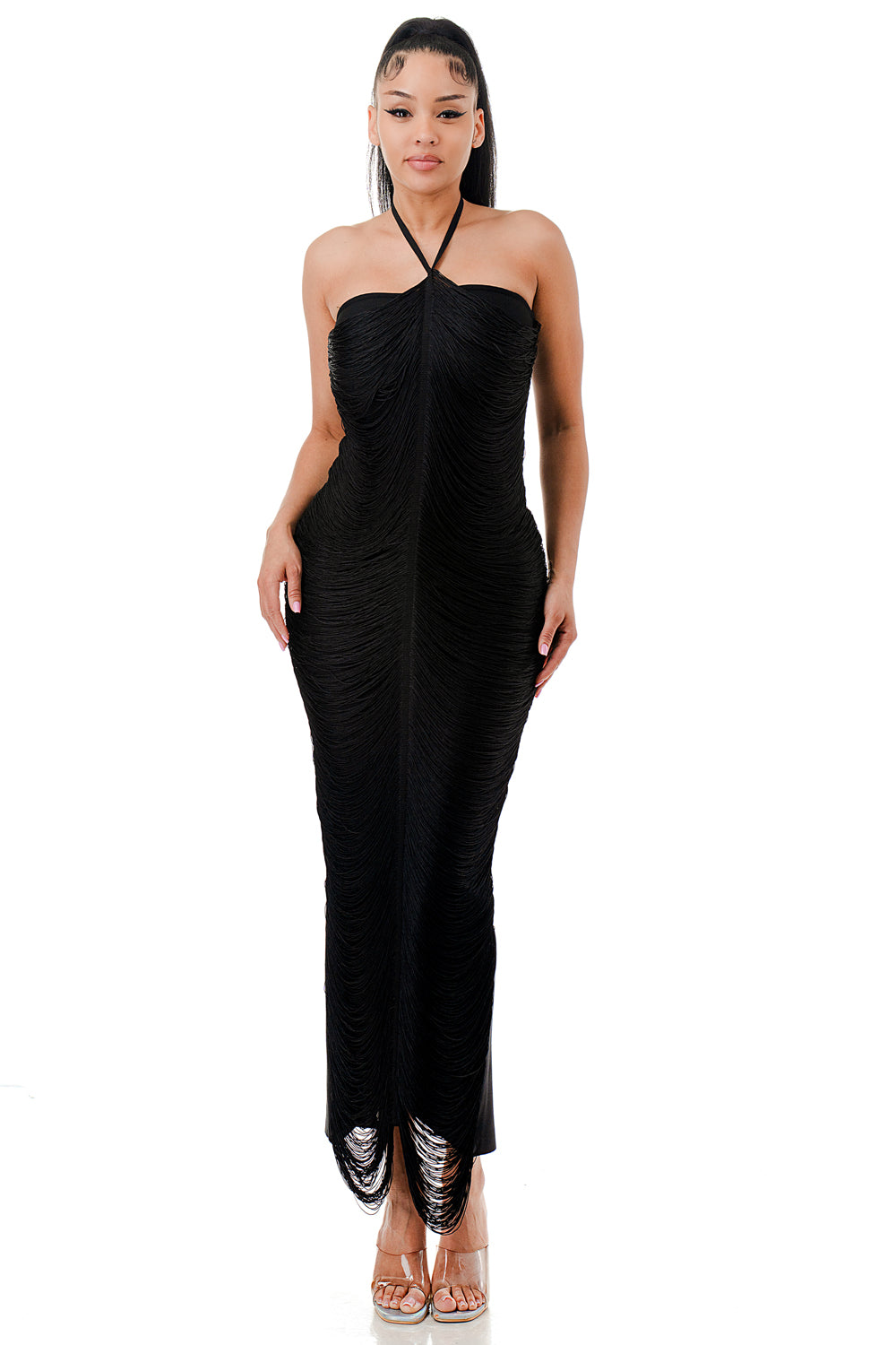Liquid Mirage Halter Bandage Maxi Dress
