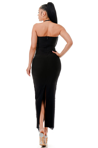 Liquid Mirage Halter Bandage Maxi Dress