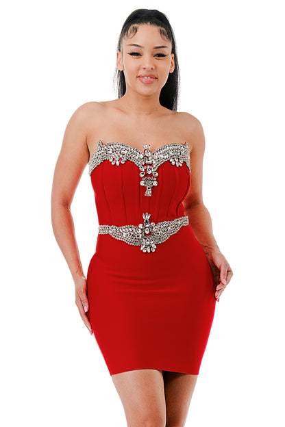 Crimson Crown Jewel Bandage Mini Dress