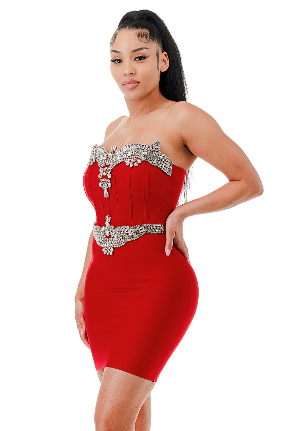Crimson Crown Jewel Bandage Mini Dress
