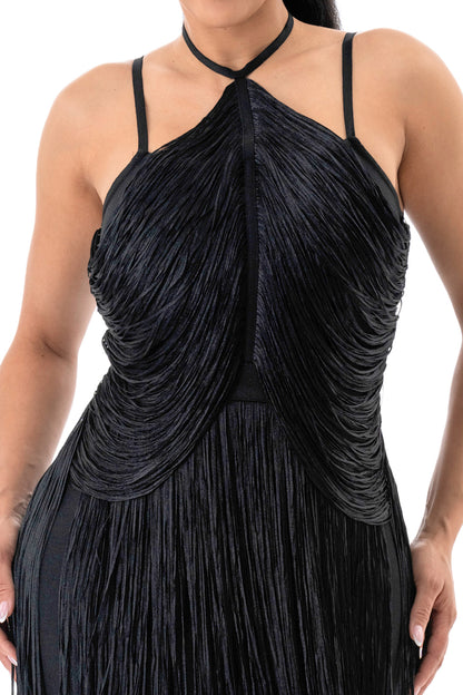 Midnight Rhythm Fringe Bandage Mini Dress