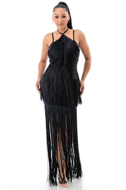 Midnight Rhythm Fringe Bandage Mini Dress