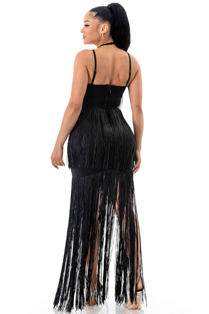 Midnight Rhythm Fringe Bandage Mini Dress