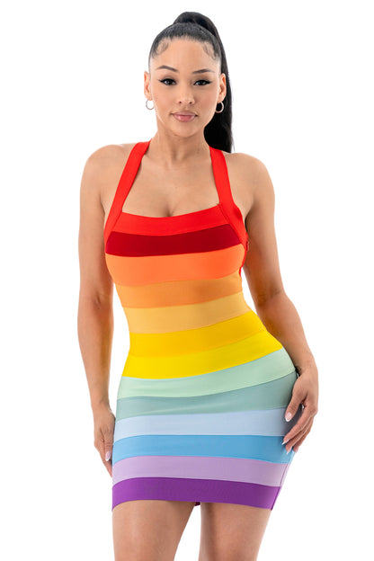 Prism Glow Bandage Mini Dress