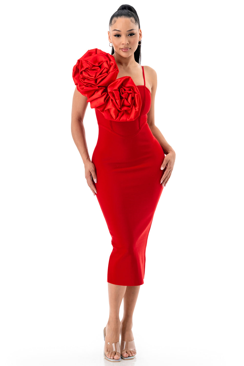 Midnight Muse One-Shoulder Bandage Midi Dress