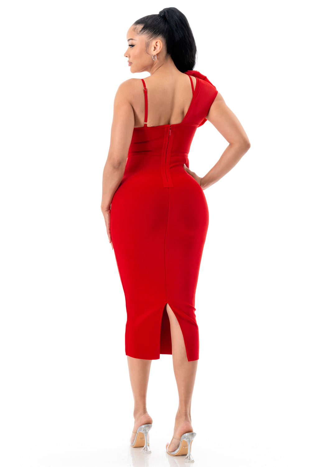 Midnight Muse One-Shoulder Bandage Midi Dress