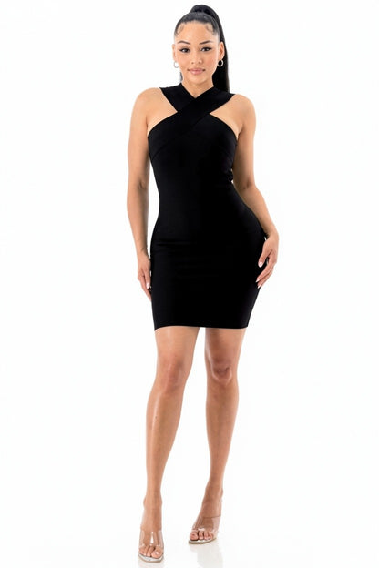 Crush Cross-Halter Bandage Mini Dress