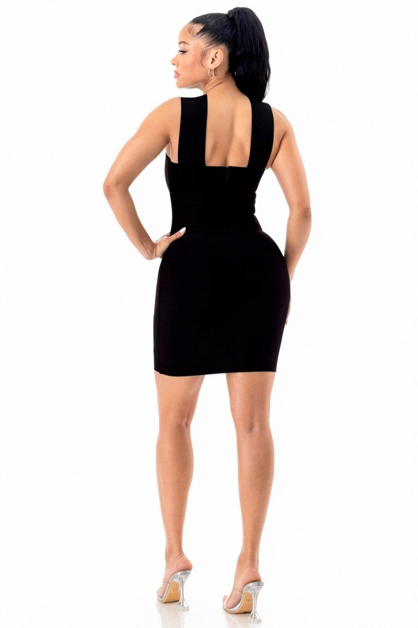 Crush Cross-Halter Bandage Mini Dress