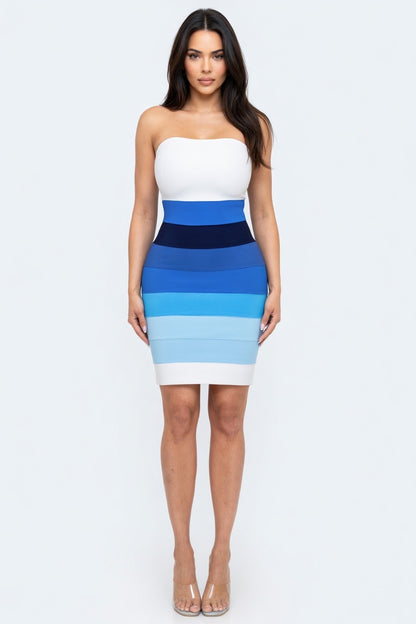 Faded Strapless Bandage Mini Dress