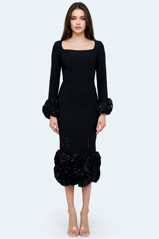Midnight Rose Sleeve Bandage Midi Dress