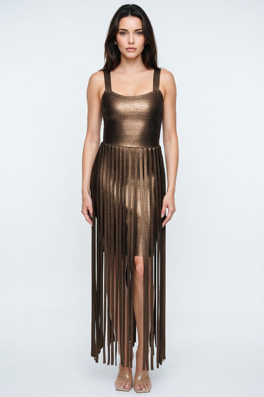 Mirage Fringe Illusion Bandage Mini Dress