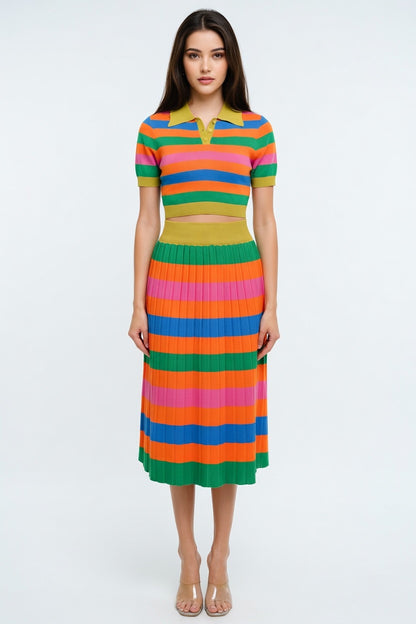 Santorini Sunset Pleated Knit Skirt Set