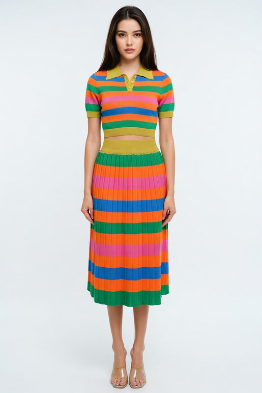 Santorini Sunset Pleated Knit Skirt Set