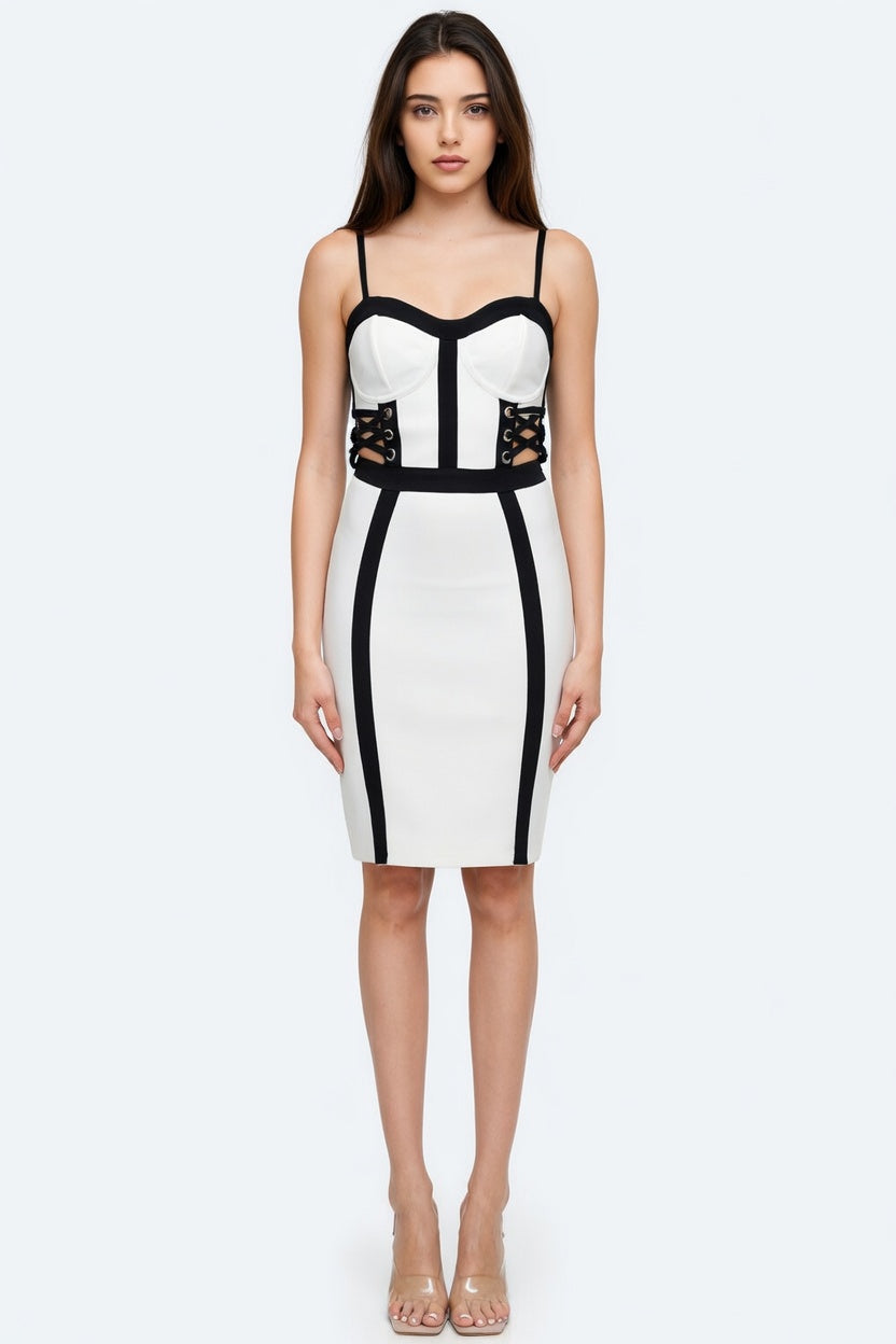 Milano Lace-Up Contour Bandage Mini Dress