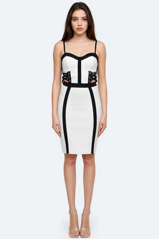 Milano Lace-Up Contour Bandage Mini Dress