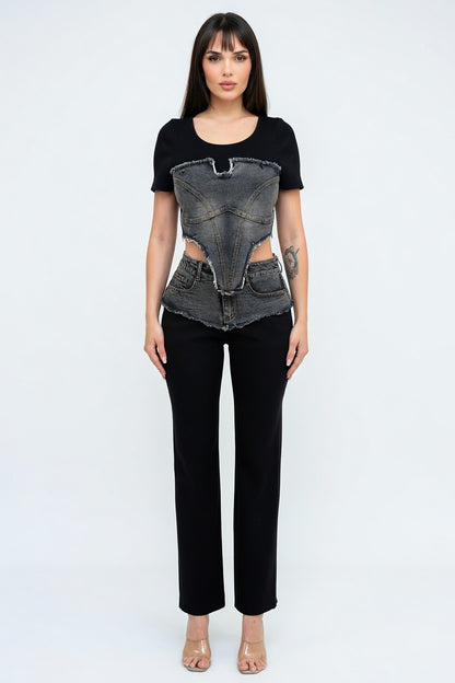 Outlaw Corset Denim Knit Pants Set