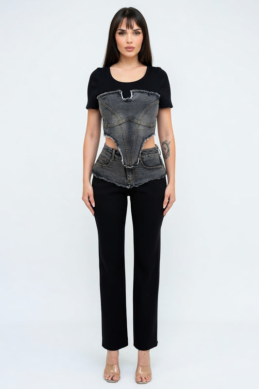 Outlaw Corset Denim Knit Pants Set