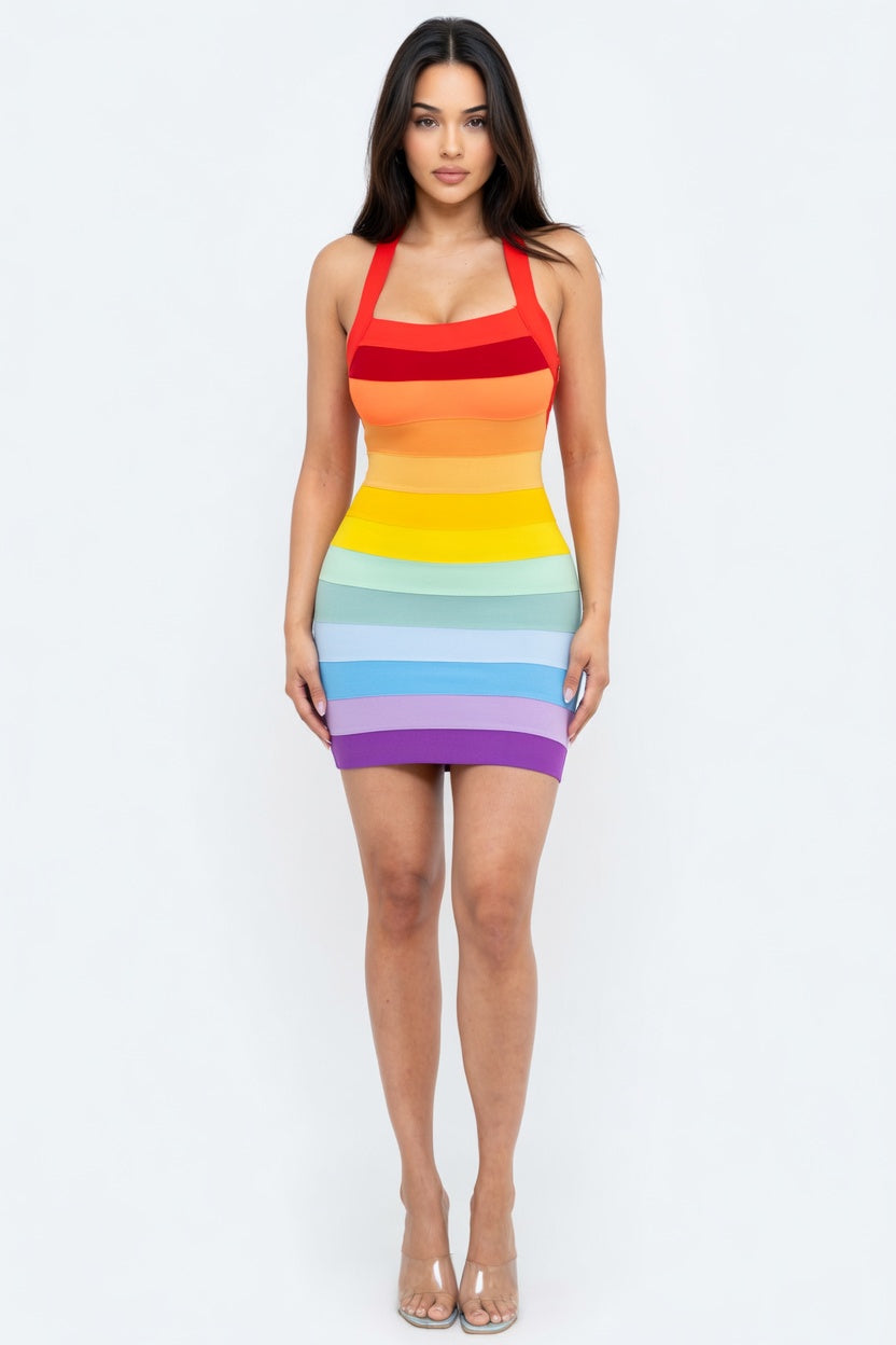 Prism Glow Bandage Mini Dress