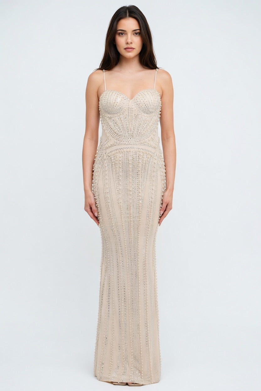Champagne Stardust Embellished Gown