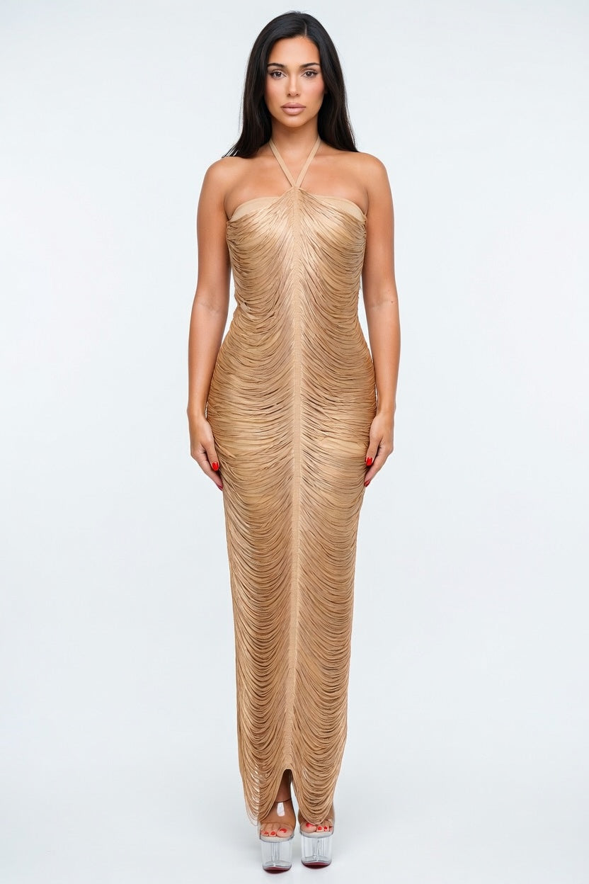 Liquid Mirage Halter Bandage Maxi Dress