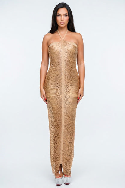 Liquid Mirage Halter Bandage Maxi Dress