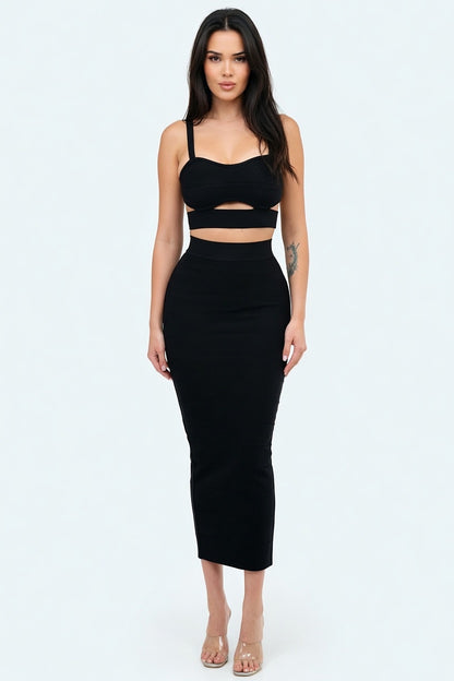 Midnight Cutout Bandage Skirt Set