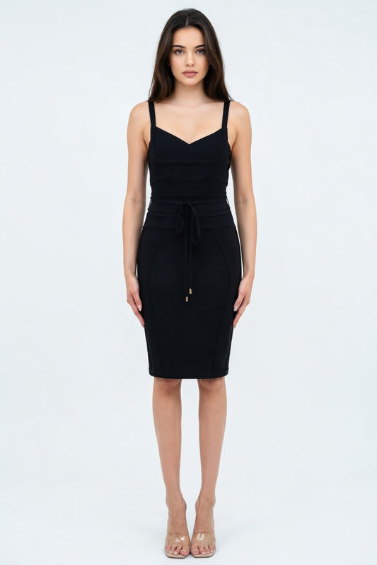 Scarlet Contour Cinch Bandage Midi Dress