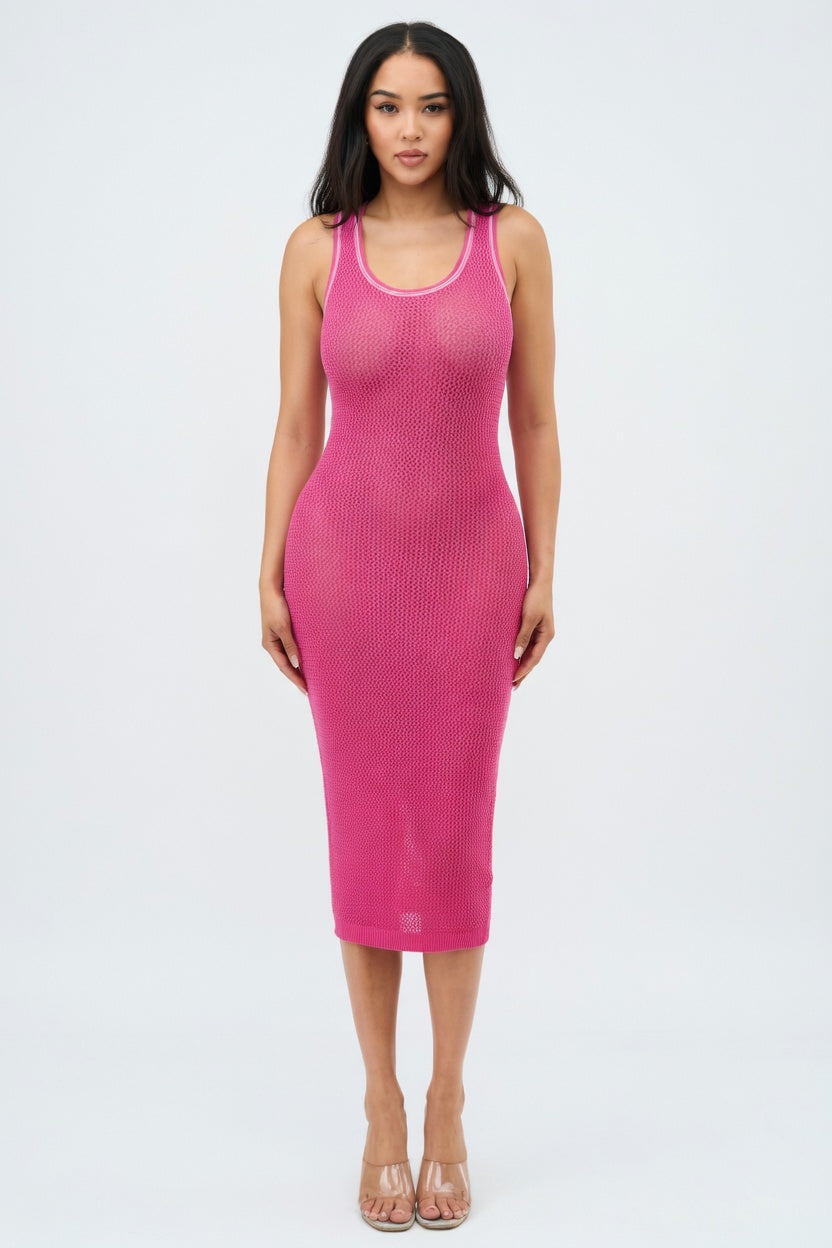 Mesh Curve Midi Dress