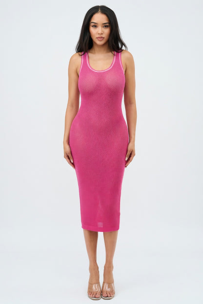 Mesh Curve Midi Dress