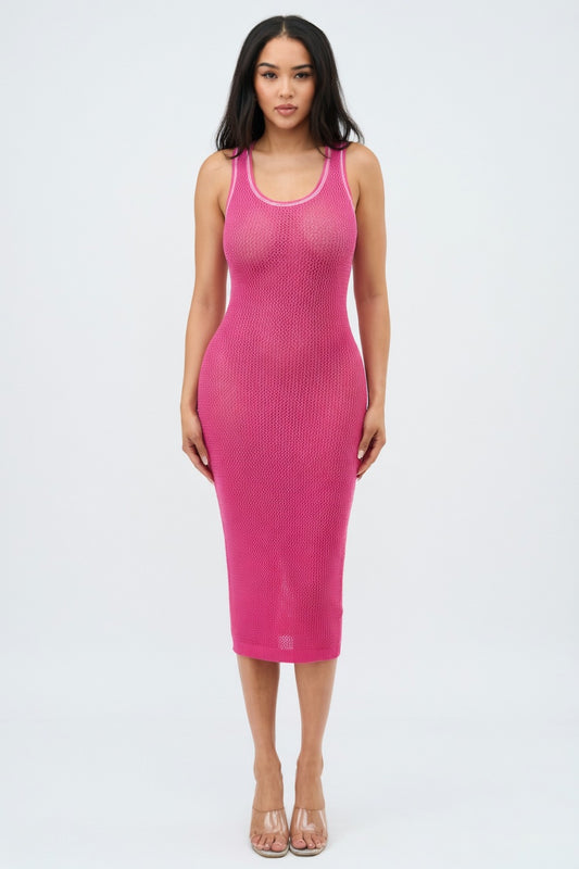 Mesh Curve Midi Dress